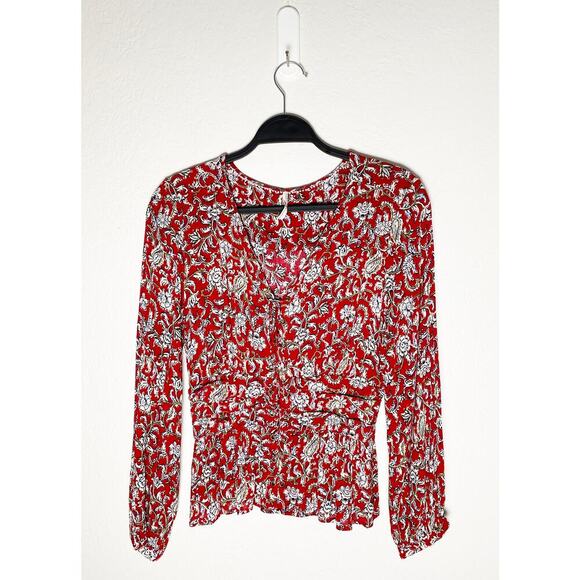 Feather Bone x Anthropologie Womens Latrobe Floral Lace Up Smocked Peplum Blouse - Picture 4 of 10